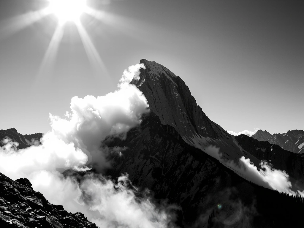 Sommet rocheux dans le brouillard